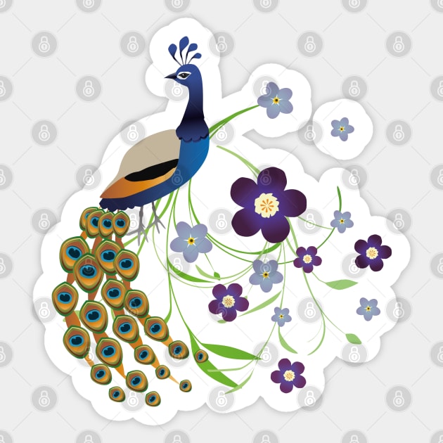 Peacock with flowers Sticker by Bwiselizzy